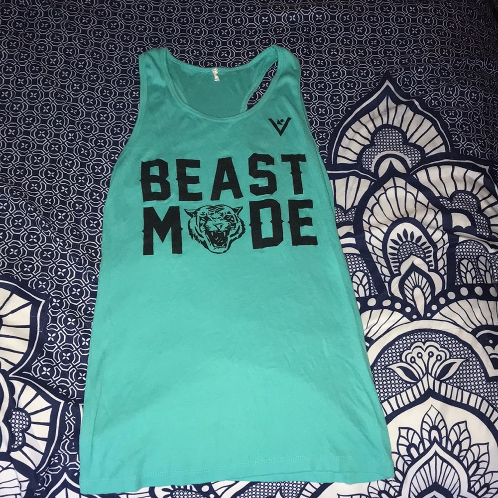 Beast Mode teal turquoise workout tank